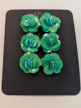 NEW J. Crew Green Floral Sequin Cluster Earrings